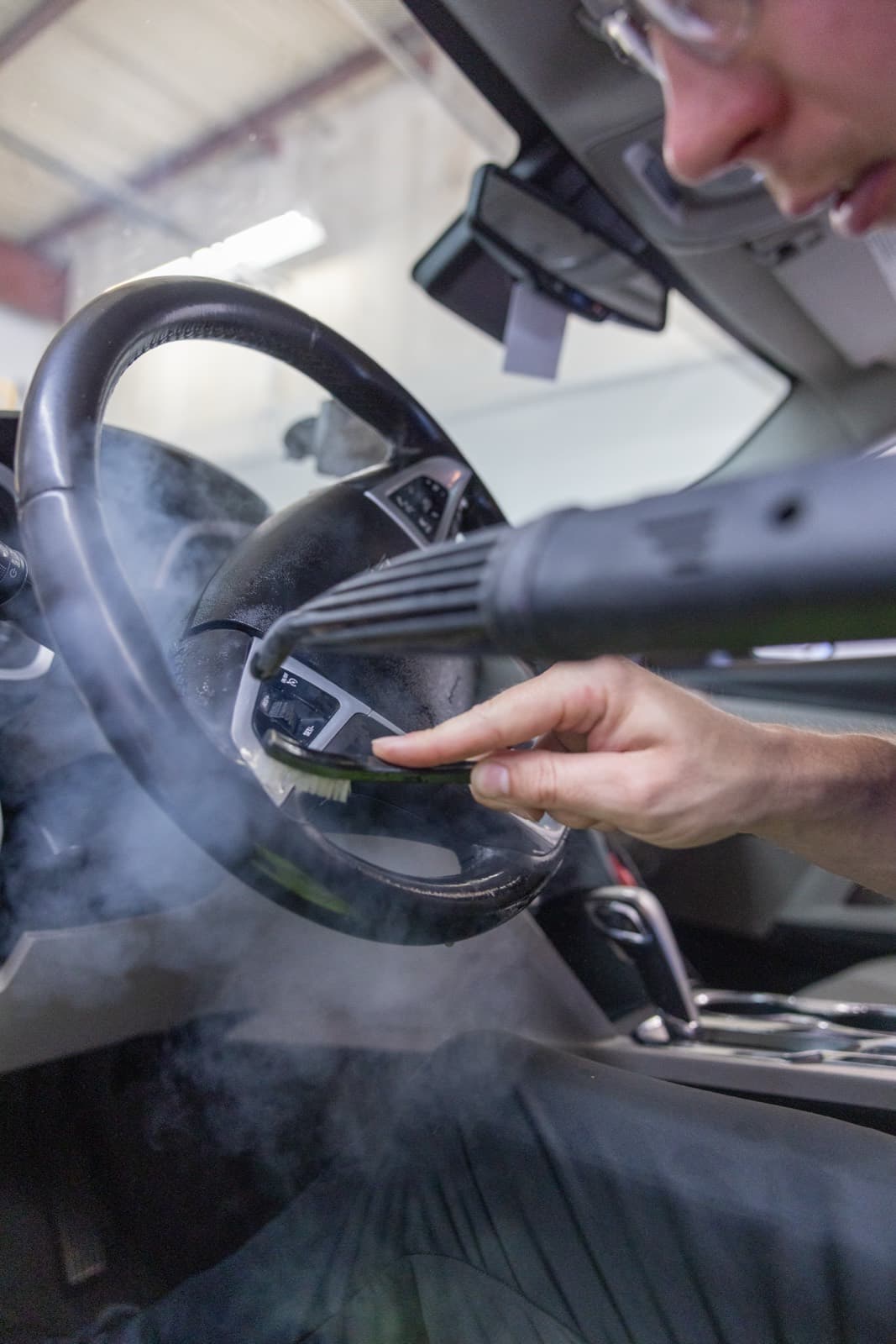 Steam and brush on steering-wheel controls